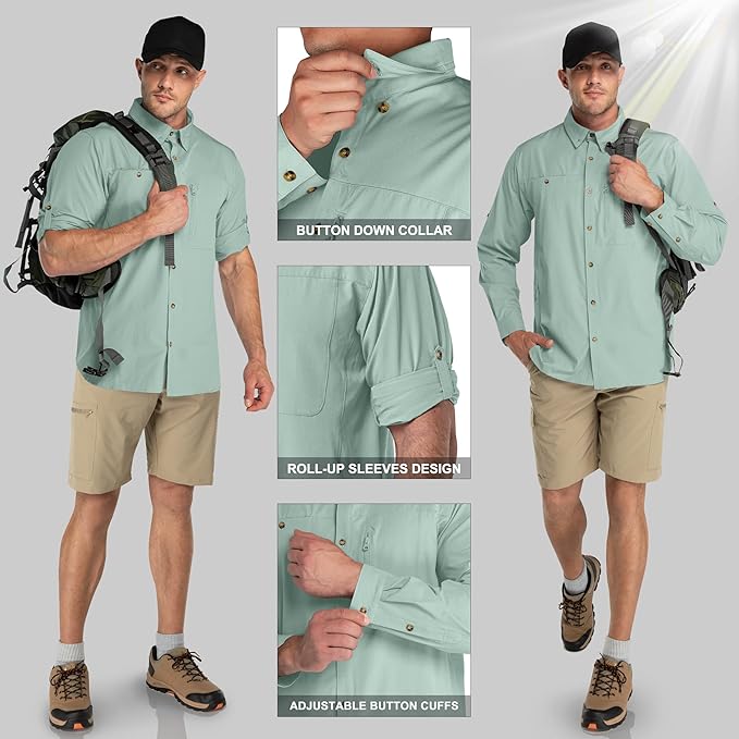33,000ft Men's UPF 50+ UV Protection Long Sleeve Hiking Shirts Breathable Quick Dry Fishing Shirts for Safari, Outdoor