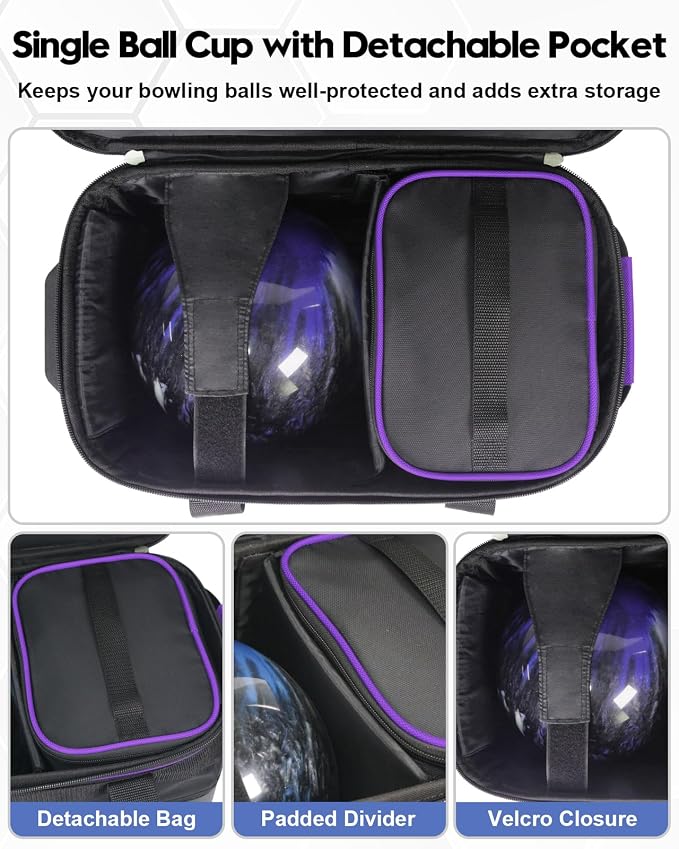 Single Bowling Ball Bag with Wheels, Deluxe Rolling Bowling Bags 1 Ball and Shoes Pocket w/Molded BallCup, Bonus Storage Bag, 40" Retractable Handle - Large 1 Ball Bowling Bags with Wheels