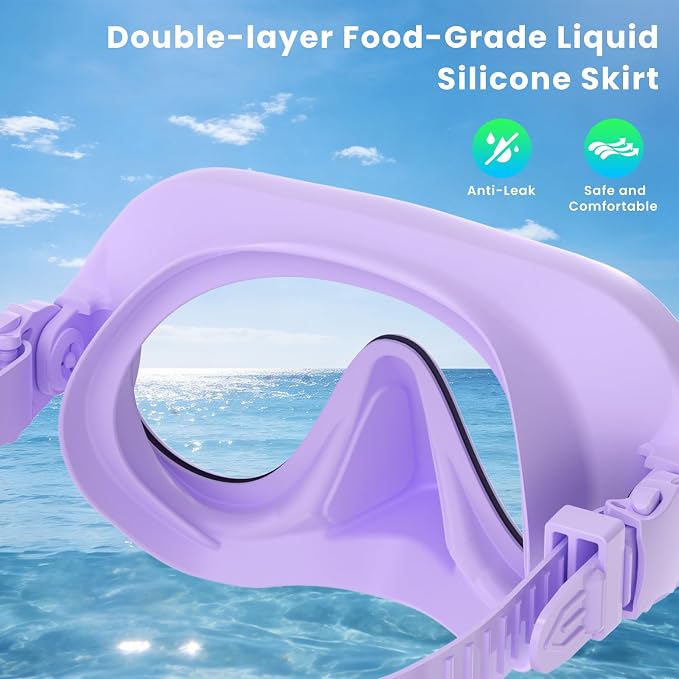 Snorkeling Gear for Adults, Snorkel Set Adult, Scuba Diving Mask, Panoramic View Anti-Leak Anti-Fog Dive Swimming Goggles Tempered Glass Panoramic Wide View Travel Portable Foldable