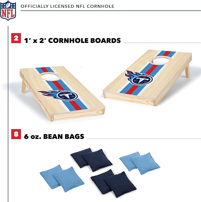 NFL Football Portable Size 1' x 2' Solid Wood Cornhole Set with Direct Print HD Team Graphics – Travel Size