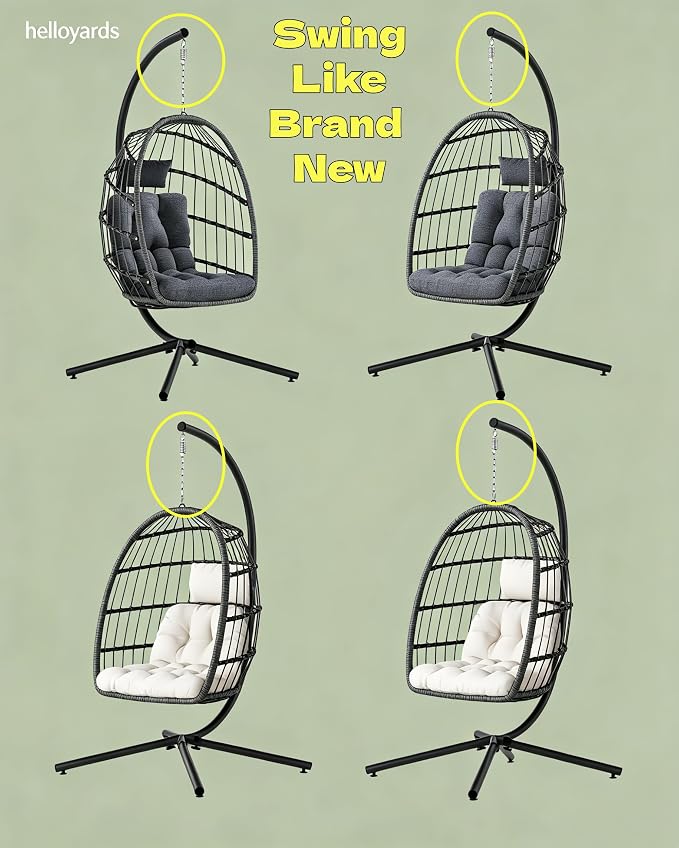 Patio Swing Egg Chair Hanging Kit with Spring, Pin Plug & Snap Hook – Heavy Duty Hammock Chair Hardware Accessories for Single Egg Chair with Stand, 550 lbs Capacity