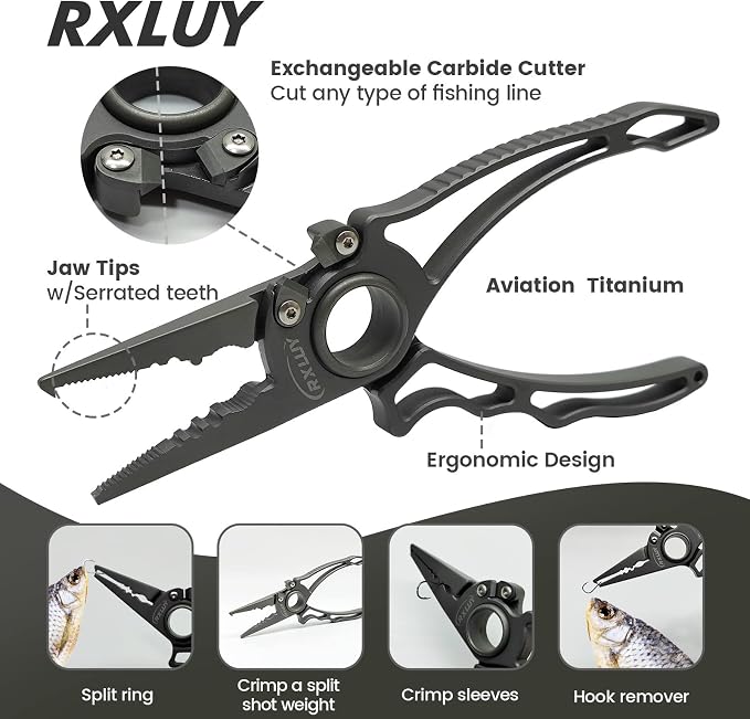 Titanium Fishing Pliers, Premium Saltwater Fishing Gear, Tungsten Cutters, Split Ring Hook Remover, Knot Tying Tool with Lanyard, Ice Fishing, Sea Fishing Kit Gifts for Men
