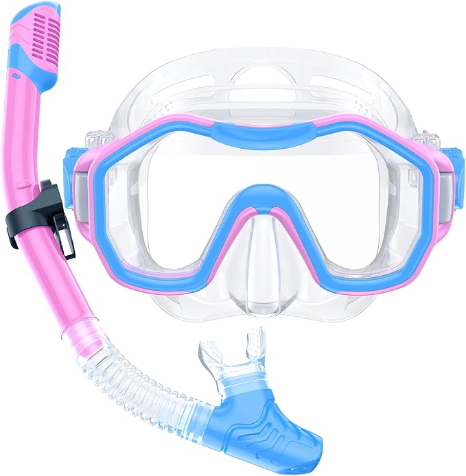 Snorkeling Gear for Adults Kids, Dry-Top Snorkel Set, 180°Panoramic Wide View Diving Mask Breathing Freely Snorkel Mask for Snorkeling Scuba Diving Swimming Travel