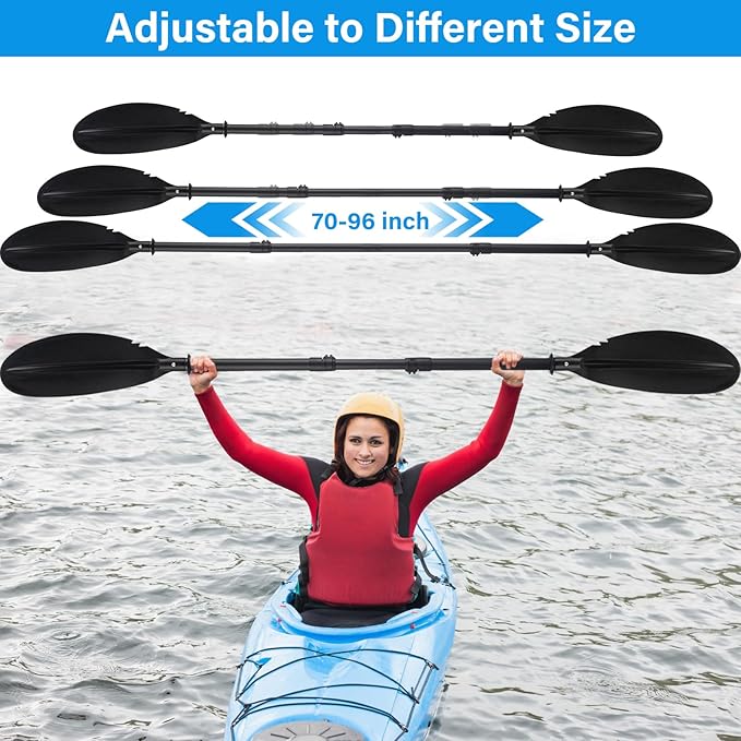 Kayak Paddle, 70"-96" Kayak Paddles Oars for Boating Heavy Duty Adjustable Shaft Comfort Grips with Paddle Leash for Kayaking Boating Canoeing River Tubing (Black)