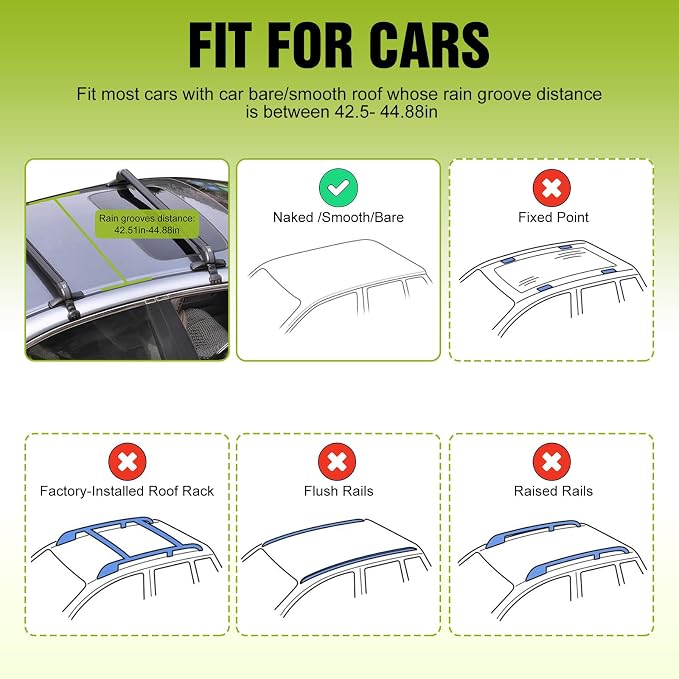 Universal Car Roof Rack 42.91in-44.88in, Heavy-Duty Aluminum Adjustable Roof Rack Cross Bars for Kayak, Bike, Luggage, Roof Rails with Theft Lock for Bare Roof Cars, 165lbs Load Capacity (43")