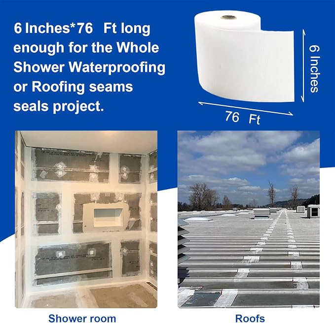 6 Inches x 76 Feet Waterproofing Membrane Anti Fracture Fabric, Reinforcing Water Barrier Drywall Mesh Tape, Liquid Waterproof Membrane Fiberglass Tape for Shower Wall,Seam