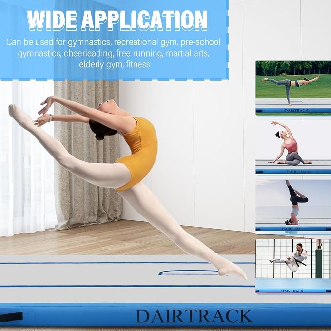 DAIRTRACK Inflatable Gymnastics Air Mat 10ft/13ft/16ft/20ft Tumble Track Tumbling Mats for Home Use/Gym/Training/Cheerleading/Yoga/Water