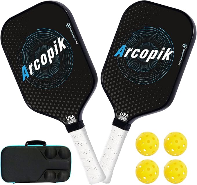Pickleball Paddles Set of 2 – Lightweight T700 Carbon Fiber Pickleball Paddles, Durable 2 Paddles + 4 Outdoor Balls + Bag, Best for Beginner & Pro