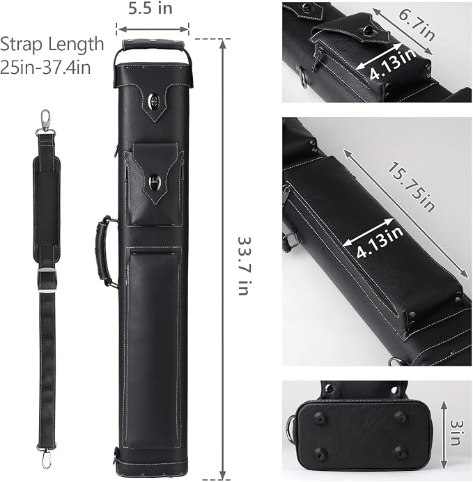 Hard 3x5 Pool Cue Case, 8 Hole Pool Cue Stick Case Billiard Cue Case, Holds Up to 3 Butts and 5 Shafts, Topstitching Design