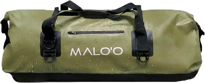 Malo’o Waterproof Dry Duffel, Heavy-Duty Roll Top Waterproof Gear Bag with Shoulder Strap & Molle Loops, Marine Duffel for Kayaking, Boating, Camping, Beach & Travel, Dark Green, 100L