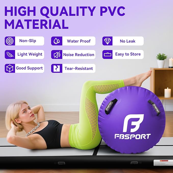 FBSPORT Air Roller Gymnastics Barrel, Inflatable Gymnastics Air Roller Inflatable Air Gymnastics Mat for Yoga Cheerleading Training Home Outdoor Indoor Use