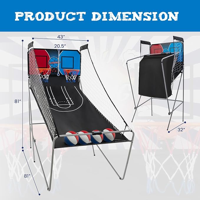 Giantex Dual Shot Electronic Basketball Arcade Game with 8 Game Modes, 4 Balls, 2 Hoops, Air Pump, LCD Scoreboard for Adults and Kids