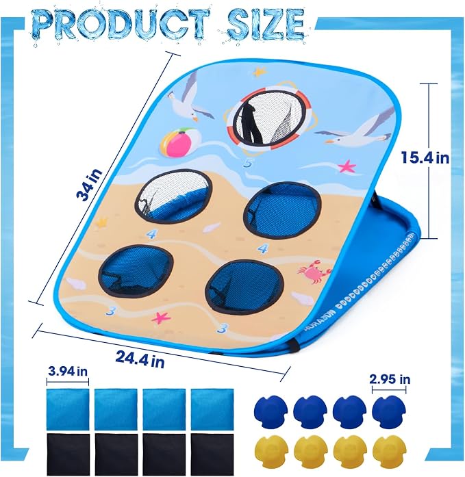 Pool Cornhole Board Set, Corn Hole Games Floating for Adults, 3ft x 2ft Cornhole Set Game Water and Land Dual-Use, Swimming Pool Toys for Family, Portable Beach/Lawn/Lake Toys