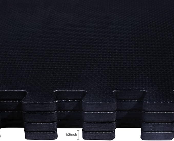 BalanceFrom Puzzle Exercise Mat 1/2" Thick, EVA Interlocking Foam Floor Tiles for Home Gym, Mat for Home Workout Equipment, Floor Padding for Kids, Black, 24 in x 24 in x 1/2 in, 24 Sq Ft - 6 Tiles