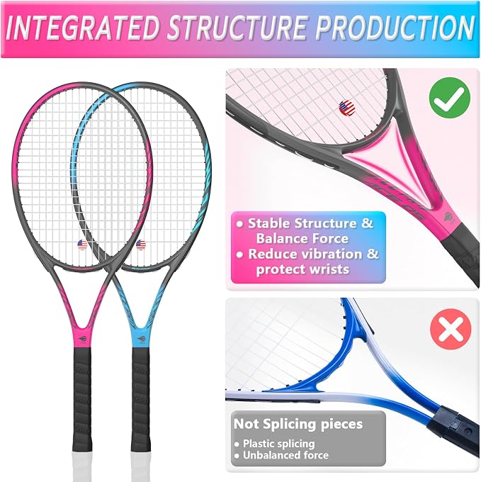 Pro Tennis Racket for Adults, 2 Player 27 inch Speed Tennis Racquet Acceptable for Beginner and Professional with 3 Tennis Balls, 2 Vibration Dampes, 2 Overgrips, Tennis Bag