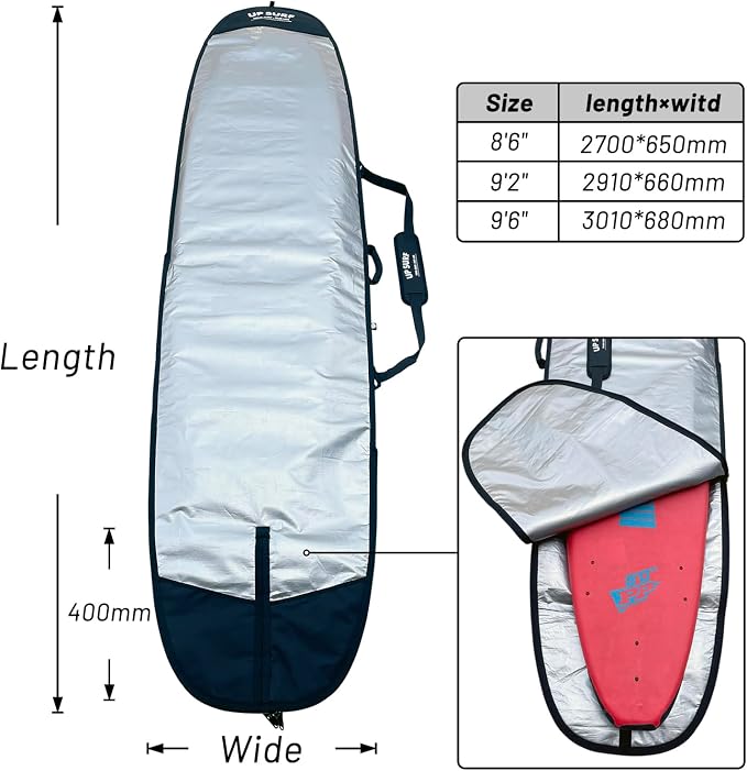 UP SURF Surfboard bag, Daylight Bags for Longboard, Size 8’6”,9’2”,9’6", Surfboard cover for Storage and Transport Surfboard