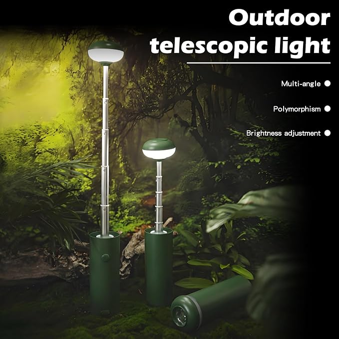 Ultralight Telescopic Camping Lights, Rechargable 5000 mAh Battery Camping Lamp with Magnetic, IPX65 Waterproof Portable Outdoor Flashlight for Hiking, Travel, Picnic, Yard(Green)