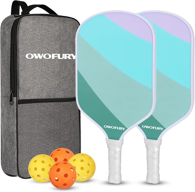 Fiberglass Pickleball Paddles Set of 2, Pickle Ball Racket Lightweight Honeycomb Core Control Paddle, with 4 Indoor Outdoor Balls and Bag for Men Women