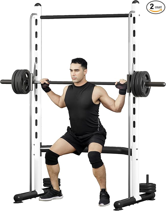 Soozier Squat Rack with Pull-Up Bar, Adjustable Power Rack with Barbell Bar, Multi-Functional Steel Bench Press Rack for Home Gym Strength Training, Black