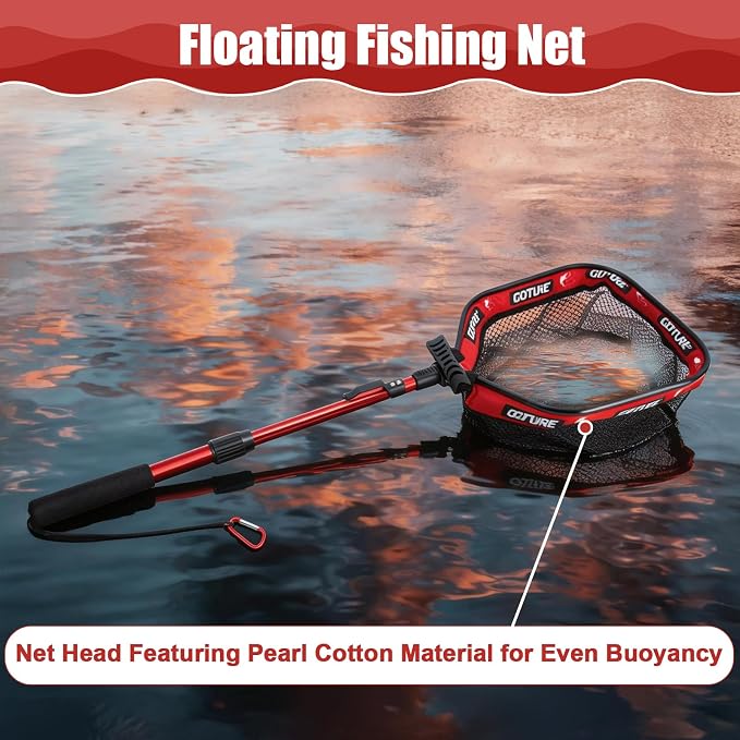 Goture Floating Fishing Net with Assist Handle, Aluminum Alloy Fixed or Telescoping Pole Handle, PVC Coated Nylon Mesh, Foldable Fish Landing Net, Carry Bag for Kayak, Fly, Bass, Trout Fishing