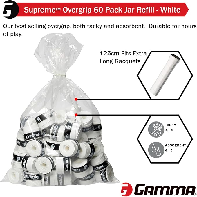Gamma Sports Supreme Overgrip for Tennis, Pickleball, Squash, Badminton, and Racquetball Racquets, Multiple Pack Sizes and Colors
