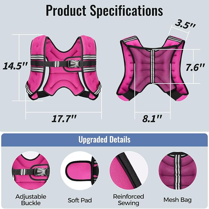 Zeerun Weighted Vest, 6lb/8lb/10lb/12lb/15lb/18lb/20lb/24lb/30lb for Men Women, Reflective Stripe Adjustable Buckle, Comfortable Durable Rucking Vest for Walking Running Strength Training