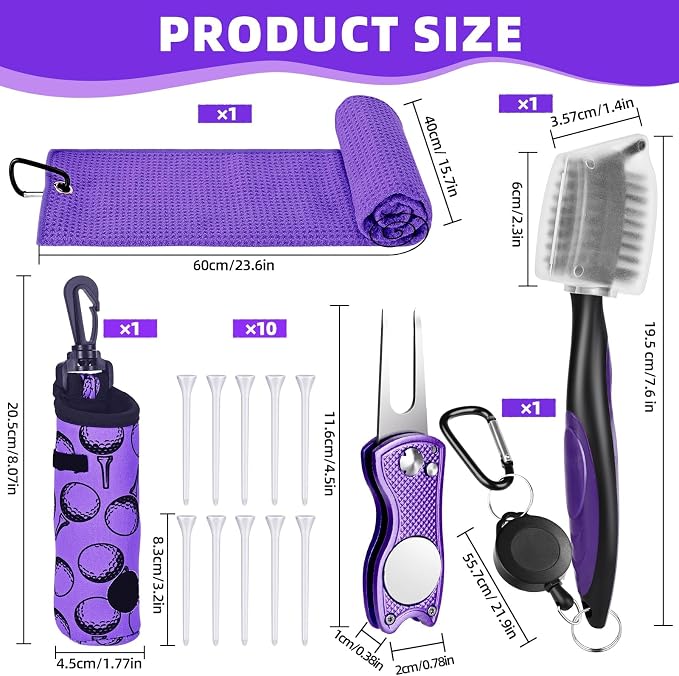 15 Pcs Golf Accessories Kit, Includes Cleaner Brush Towel Tees Golf Ball Bag with Hook Divot Tool with Ball Marker, Golf Essentials Kit for Women Man Gifts