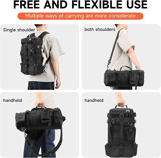KOMCLUB Black Fishing Sling Tackle Storage Backpack, Large with Rain Cover‌ | Waterproof Outdoor Fishing Bag, Ideal Fishing Gifts for Men, Fits All-Day Fishing Trips