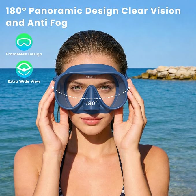 Snorkeling Gear for Adults, Snorkel Set Adult, Scuba Diving Mask, Panoramic View Anti-Leak Anti-Fog Dive Swimming Goggles Tempered Glass Panoramic Wide View Travel Portable Foldable