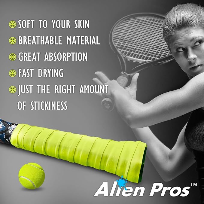 ALIEN PROS Tennis Racket Grip Tape - Precut and Dry Feel Tennis Grip - Tennis Overgrip Grip Tape Tennis Racket - Wrap Your Racquet for High Performance