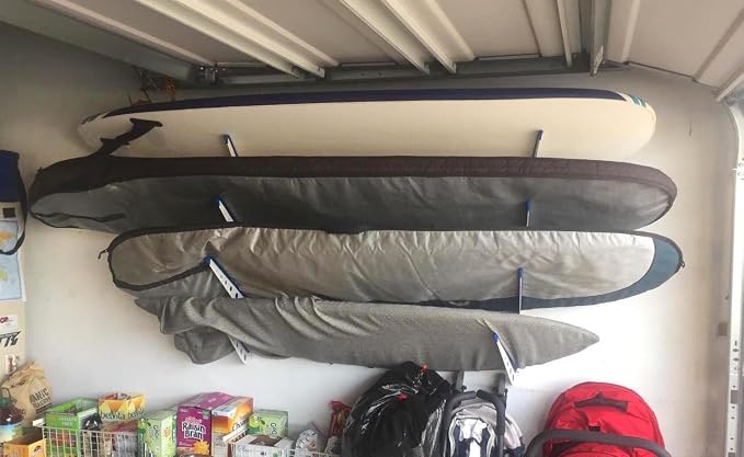 StoreYourBoard Metal Surfboard Storage Rack, 4 Surf Adjustable Home Wall Mount