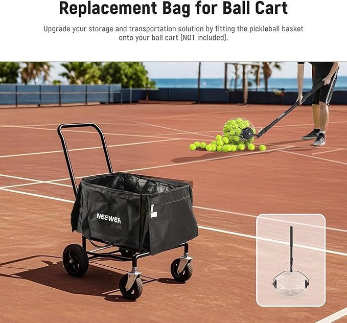 NEEWER Tennis Ball Hopper, Pickleball Retriever Collector Basket Cart Holder Tennis Court Equipment Accessory for Training Teaching