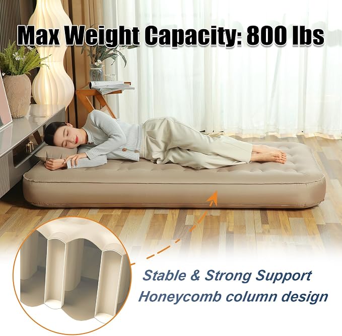 Queen Air Mattress with Fast Inflation Pump, Air Mattress - Leak-Free & Odorless Inflatable Bed for Travel and Guests, Supports up to 650 lbs - Ideal for Camping and Home, 8" Height