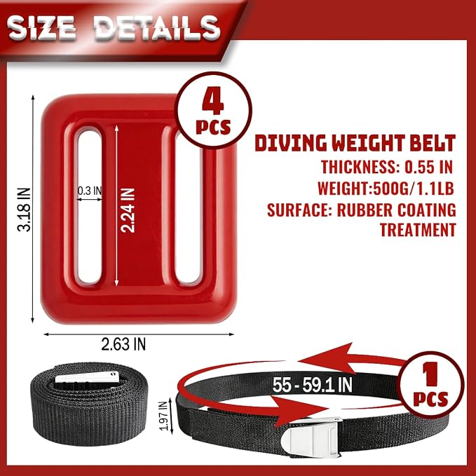 4 Pcs Scuba Weight Belt,Diving Weight Belt with Metal Block Buckle Coated Dive Weights Nylon Dive Belt Suitable for Free Diving