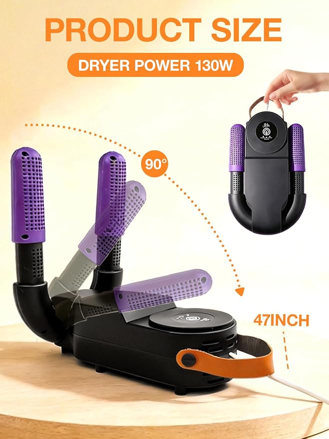Hockey Glove Dryer, 48°C/118°F Constant Temp Warm Air with Dual Airflow, 0–120 Min Timer Auto Shutoff, Foldable Portable Heat Blower to Dry Hockey Gloves Fast & Help Reduce Odor