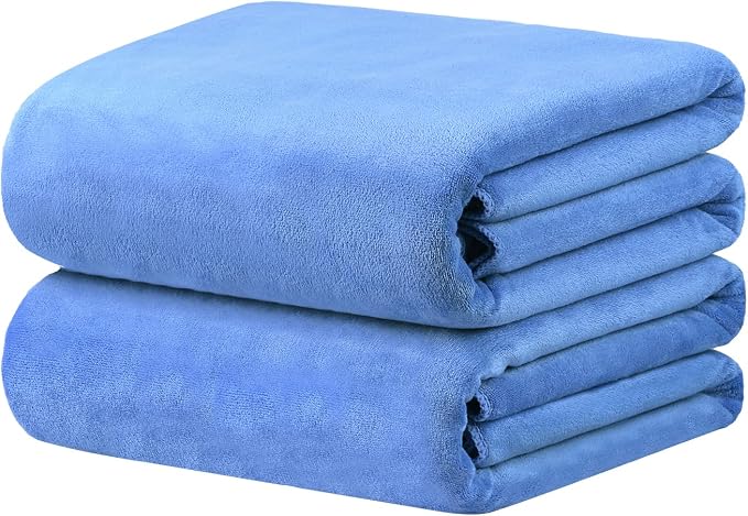JML Bath Sheet Towels Pack of 2, 40" x 80", Extra Large Microfiber Towel Set with Hanging Loop for Adult, Soft Super Absorbent Fast Drying for Sauna Hotel Beach Sports Fitness Yoga, Blue