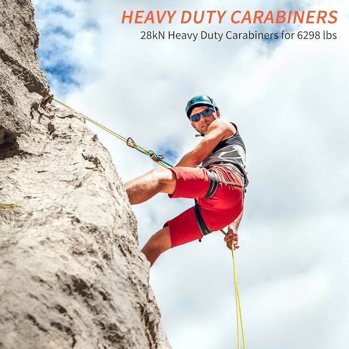 NewDoar 28KN UIAA & CE Certified Auto Climbing Carabiner Professional Heavy Duty Caribeaner for Rappelling D-Shaped