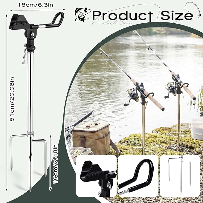 Lounsweer 4 Pcs Fishing Rod Holders 360 ° Adjustable Fishing Pole Holders Multifunctional Stainless Steel Ground Fish Rod Pole Brackets for Detachable Fish Equipment Lakes Rivers Gifts Men