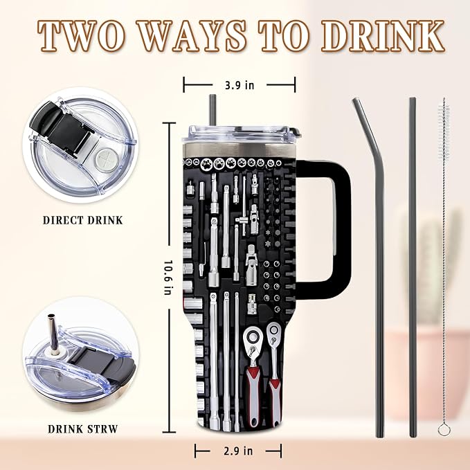 DUUV Mechanics Tumbler 40oz, Insulated Engine Print Cup Gift for Man Women | Mechanic Tumbler for Dad Car Mechanics, Mechanic Cup Leakproof Garage Decor, Father's Day Ideal Gift for Husband, 1 Pack