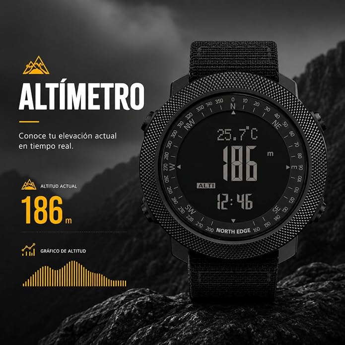 NORTH EDGE Apache Men’s Digital Tactical Watch, Outdoor Sports Watch with Compass, Altimeter, Barometer, Pedometer, Weather Trend, EL Backlight, 50M Water Resistant Hiking Watch