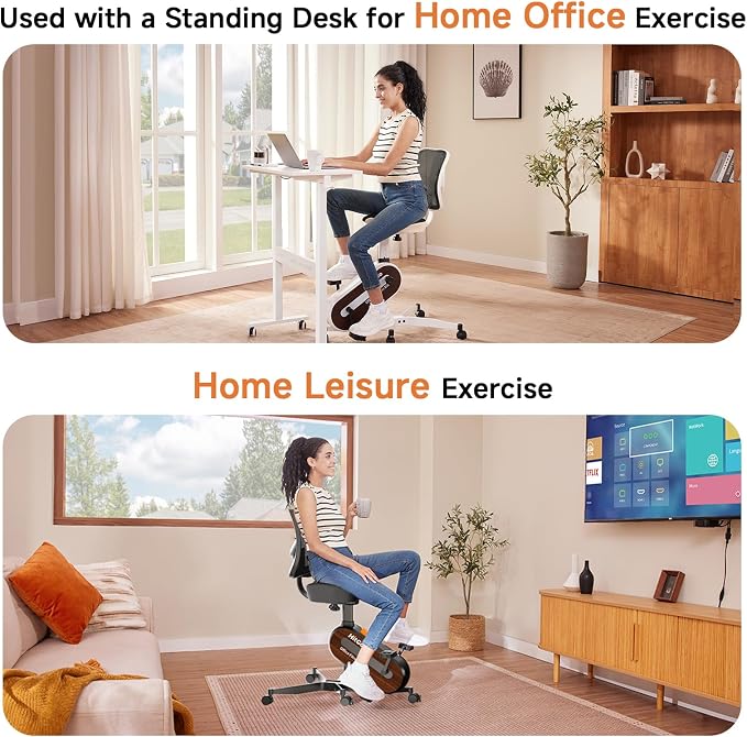HitGo Office Exercise Bike Desk Chair,330 lbs Heavy Duty Under Desk Bike with 9-Level Height Adjustable Seat 24.4"-33.8",8-Level Resistance & Rolling Wheels,Quiet Fitness Chair for Home Office