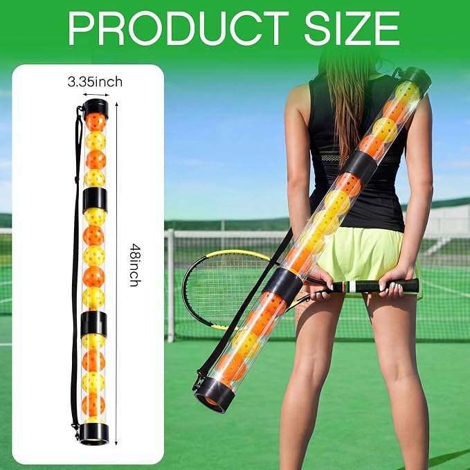 Soulchen 2 Pack Ball Retriever Upper Compatible with Pickleball Tennis Pickup Tube Holds 11/16 Balls with Shoulder Strap Easy Pickup Portable Ball Holder Storage Compatible with Pickleball