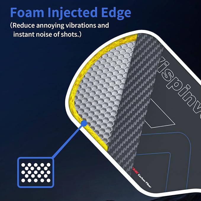 Carbon Fiber Pickleball Paddle USAPA Approved, 16MM T700 Thermoformed Pickleball Paddle with Polypropylene Honeycomb Core, Foam Injected Edges Designed for Ultimate Spin & Consistency