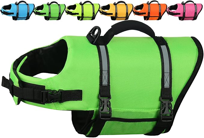 AMZNOVA Shark Dog Life Jacket + Rip Stop Dog Life Jacket, Durable Handle Reflective Buoyance