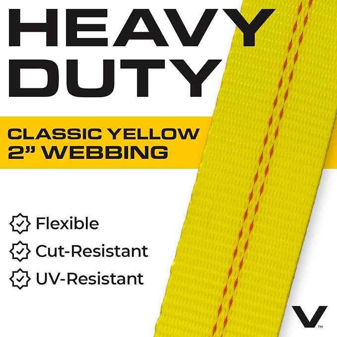 VULCAN Loop Exotic Car Tie Down Straps - 2 Inch x 12 Foot - Classic Yellow - Includes Four 2 Inch x 144 Inch Loop Straps