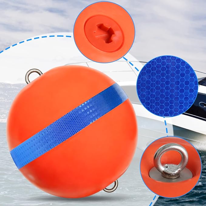 Mooring Buoy Boat Mooring Ball Float with Reflective Blue Stripe to Protect Boat,12/15/18 Inch Illuminated Buoy
