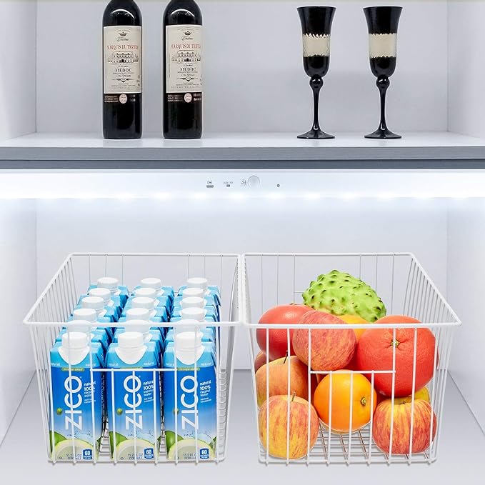 16inch Freezer Storage Organizer Baskets, Household Wire Refrigerator Bins with Built-in Handles for Cabinet, Pantry, Closet, Bedroom