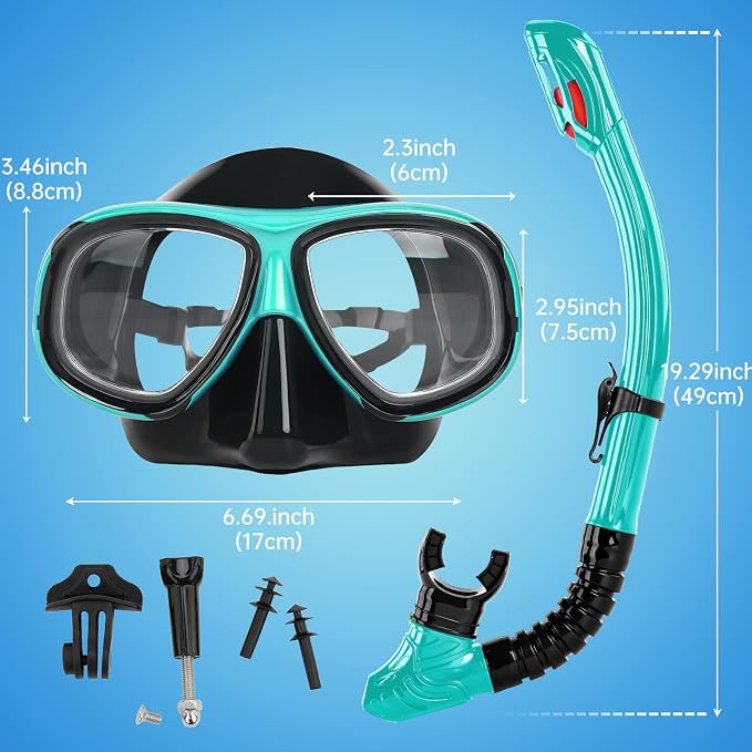 Nearsighted Snorkeling Gear for Adults Youth, Professional Shortsighted Full Dry Top Silicone Snorkel Set, Anti-Fog Diving Mask with Detachable Camera Mount for Scuba Diving, Spearfishing, Freediving