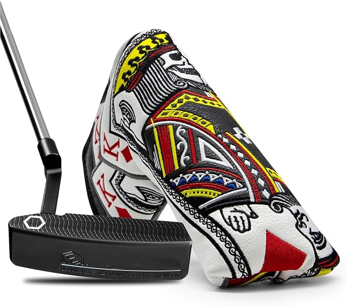 Golf Club Covers Poker Diamond King Driver Cover Fariway Wood Headcover 3 Hybrid Head Covers Blade Putter Cover Mallet Putter Haedcovers with Magnetic Closure for Most Brand
