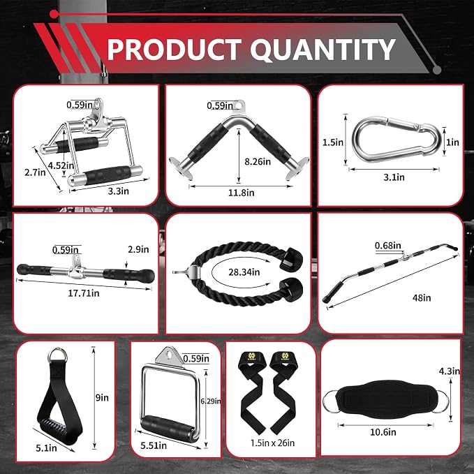 LAT Bar Cable Attachment with Rubber Handgrips, Deluxe Heavy Duty Solid Curl Bar Revolving Hanger Home Gym Cable Attachments